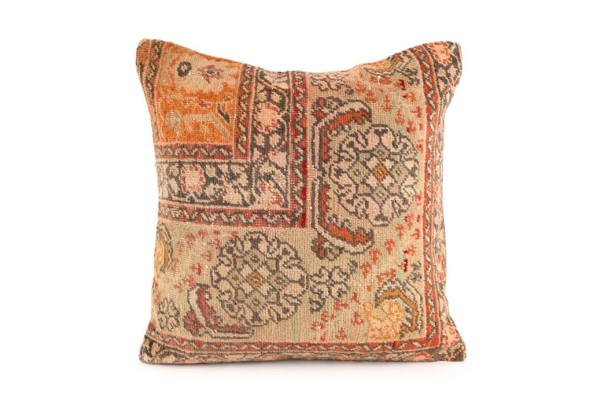 Beige, Brown, Orange Ethnic Anatolian Square Vintage Pillow 515-38