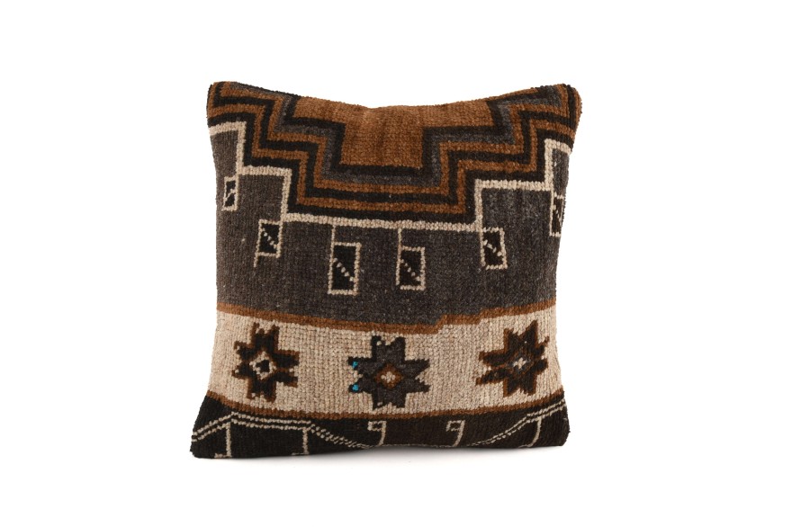 Brown, Beige Ethnic Anatolian Square Vintage Pillow 515-4