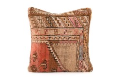 Light Brown, Terra-Cotta Ethnic Anatolian Square Vintage Pillow 515-42