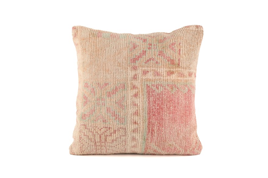 Cream, Pink Ethnic Anatolian Square Vintage Pillow 515-7