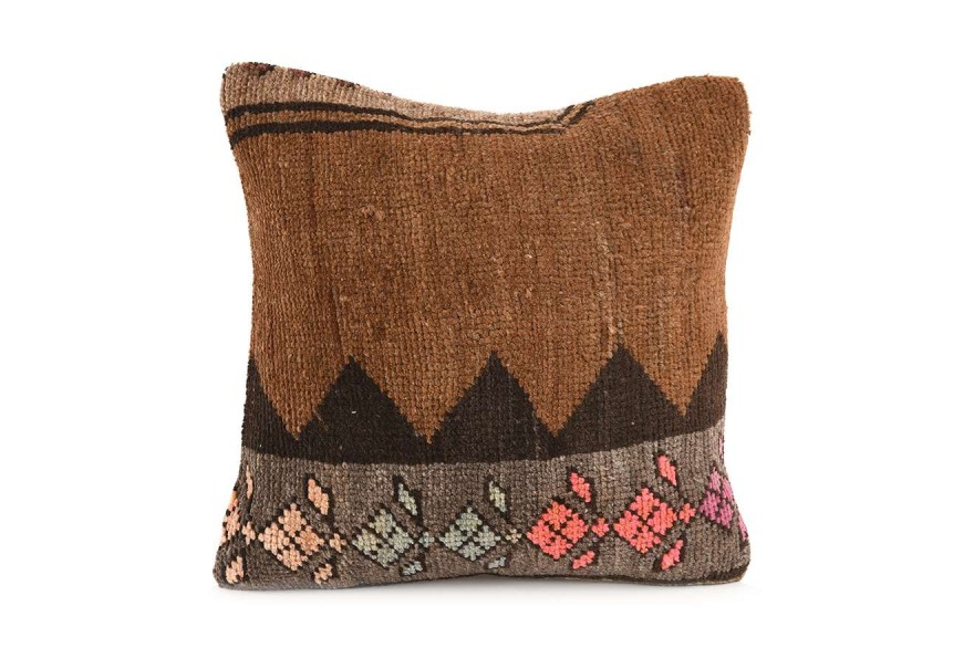 Light Brown, Dark Brown Ethnic Anatolian Square Vintage Pillow 521-1